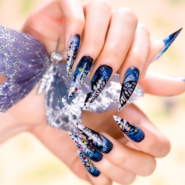 Blue butterfly nail art