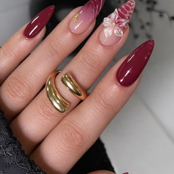 Burgundy nail art design